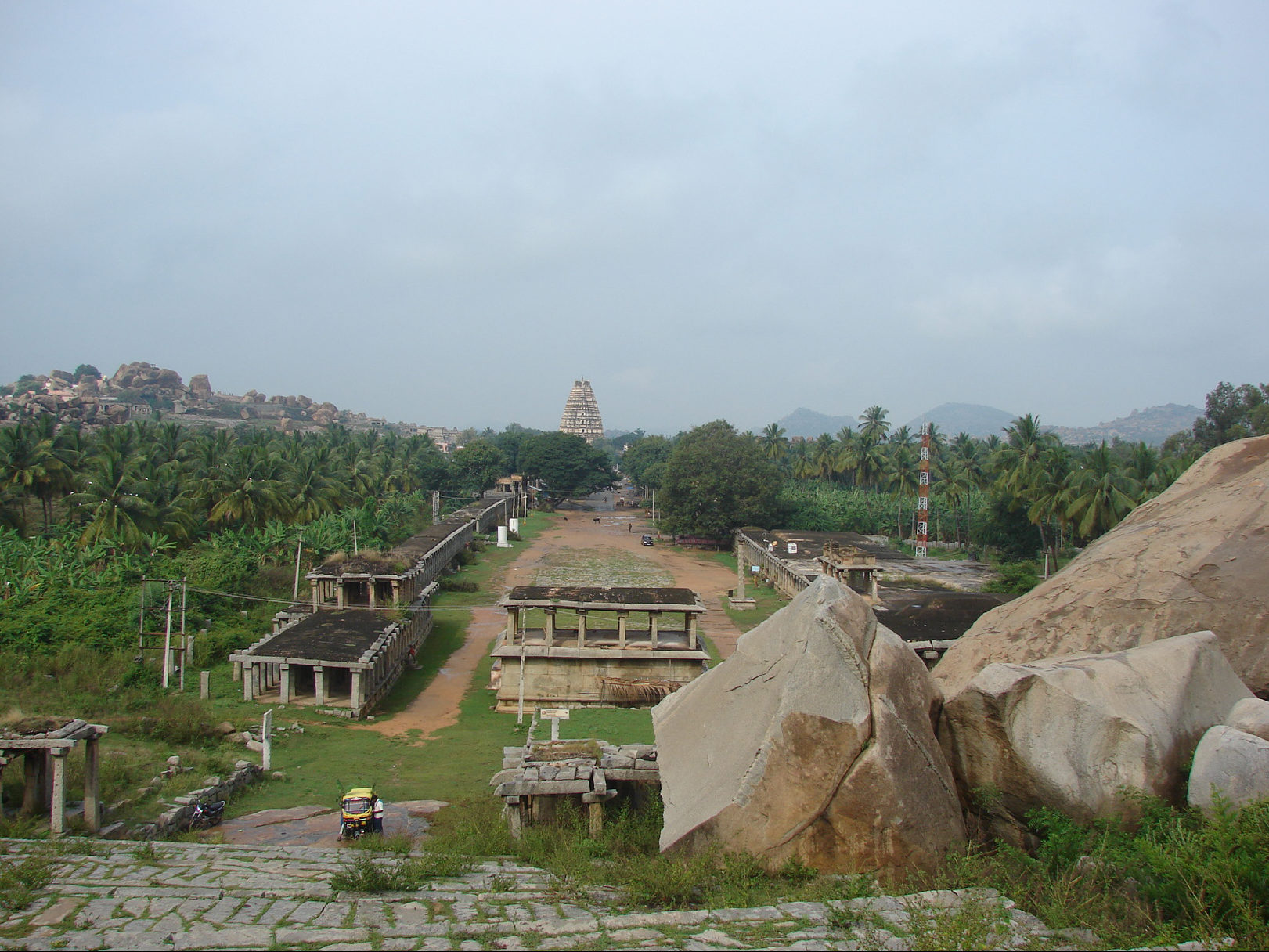 View of the Hampi Bazaar and Virupaksha temple