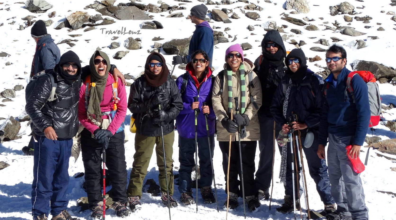 Happy team of trekkers at Roopkund Lake