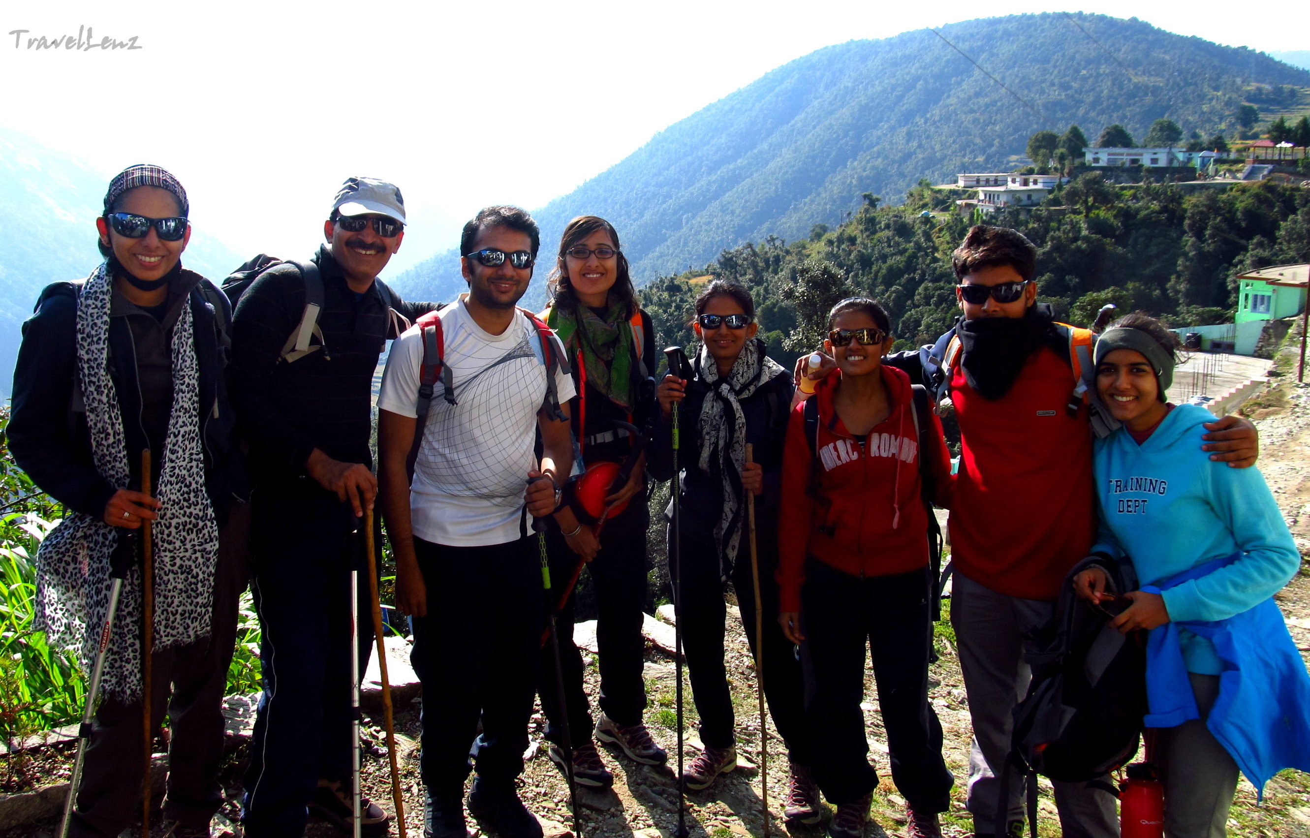 Trekkers line up before setting out on the trek from Lohajung to Didna