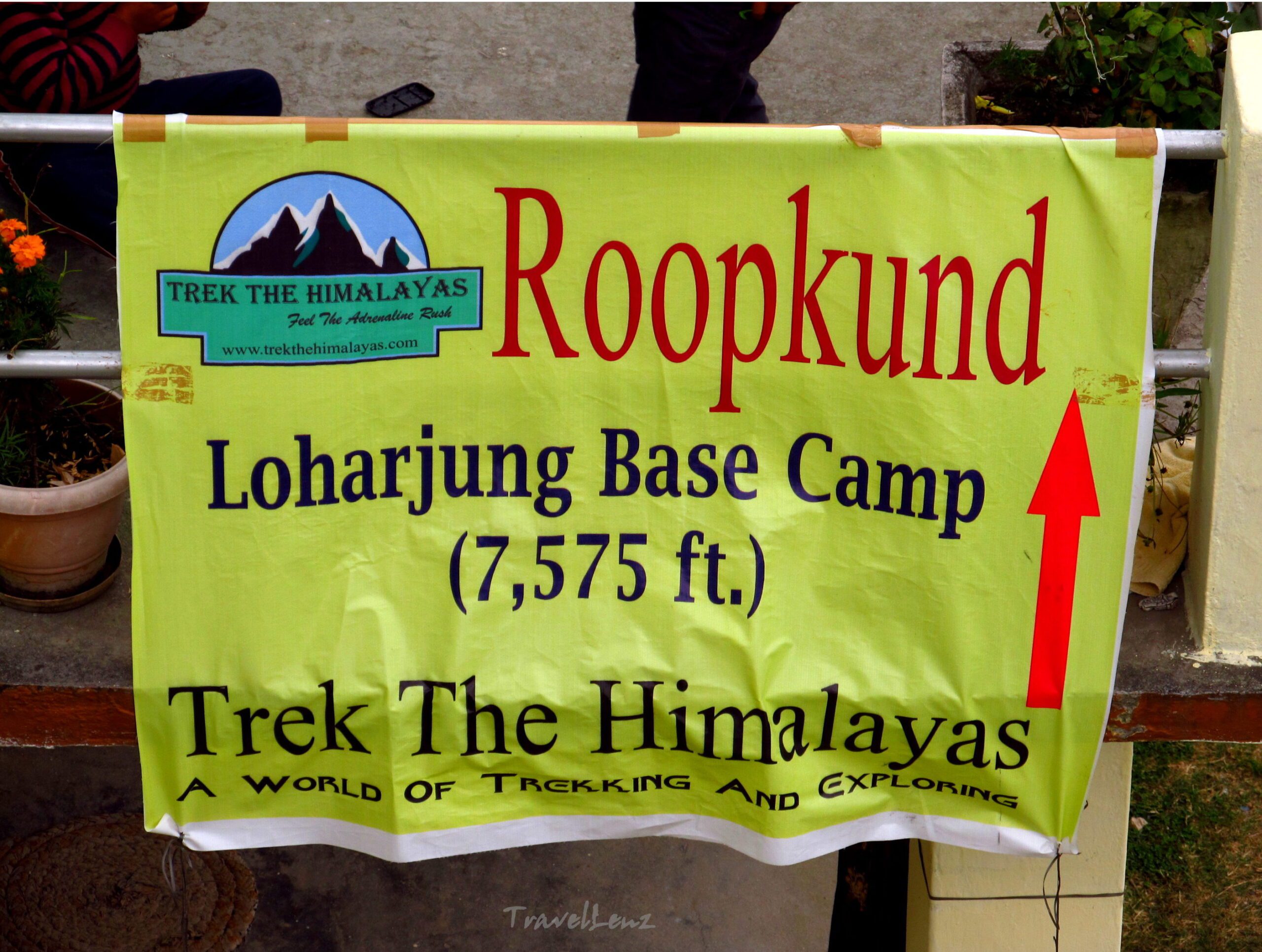 Poster showing altitude of the Lohajung base camp at 7575 feet
