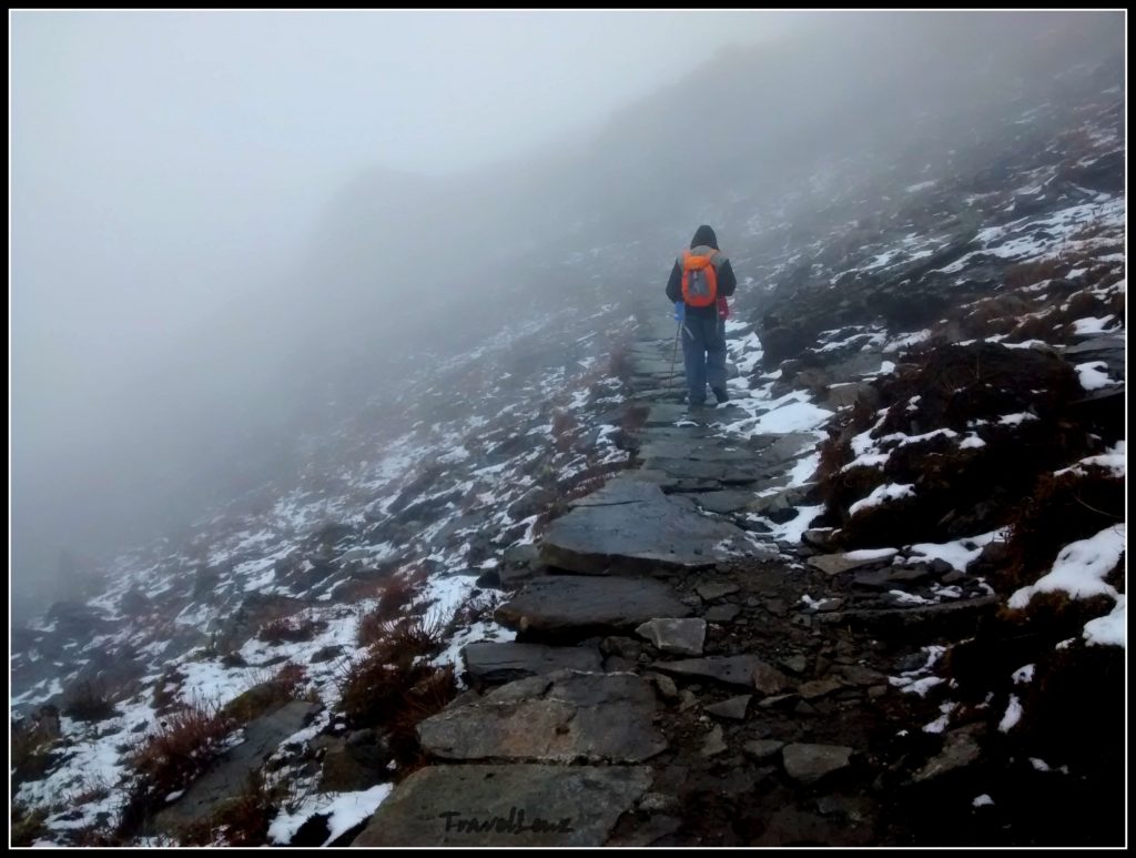 Rocky trail with snow en route Pathar Nachauni to Bhagwabasa