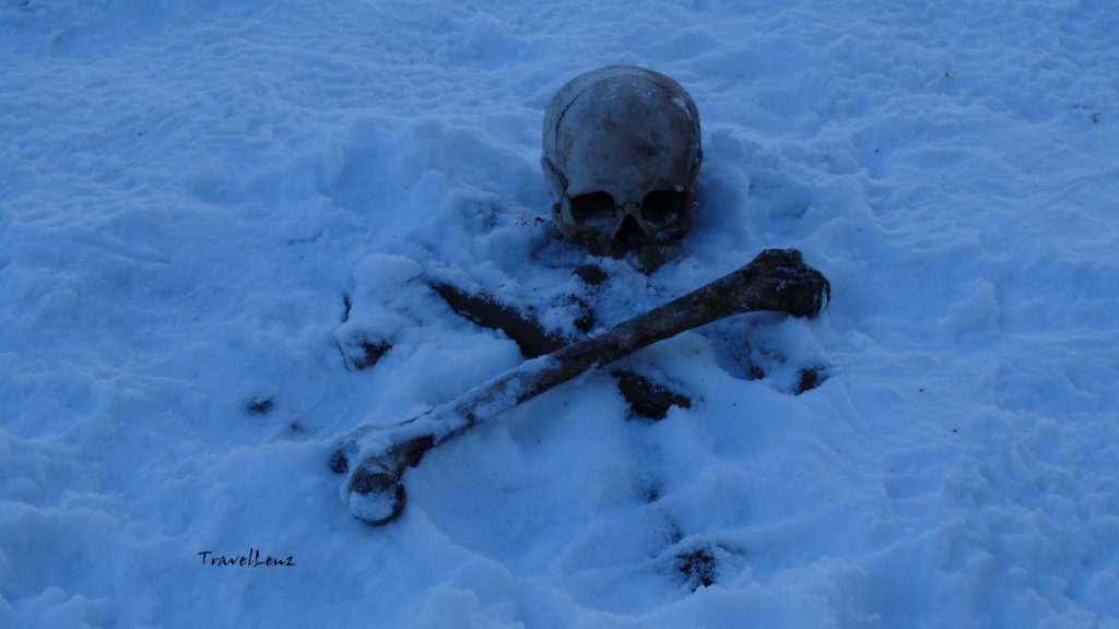 Skull and cross-bones on the snow
