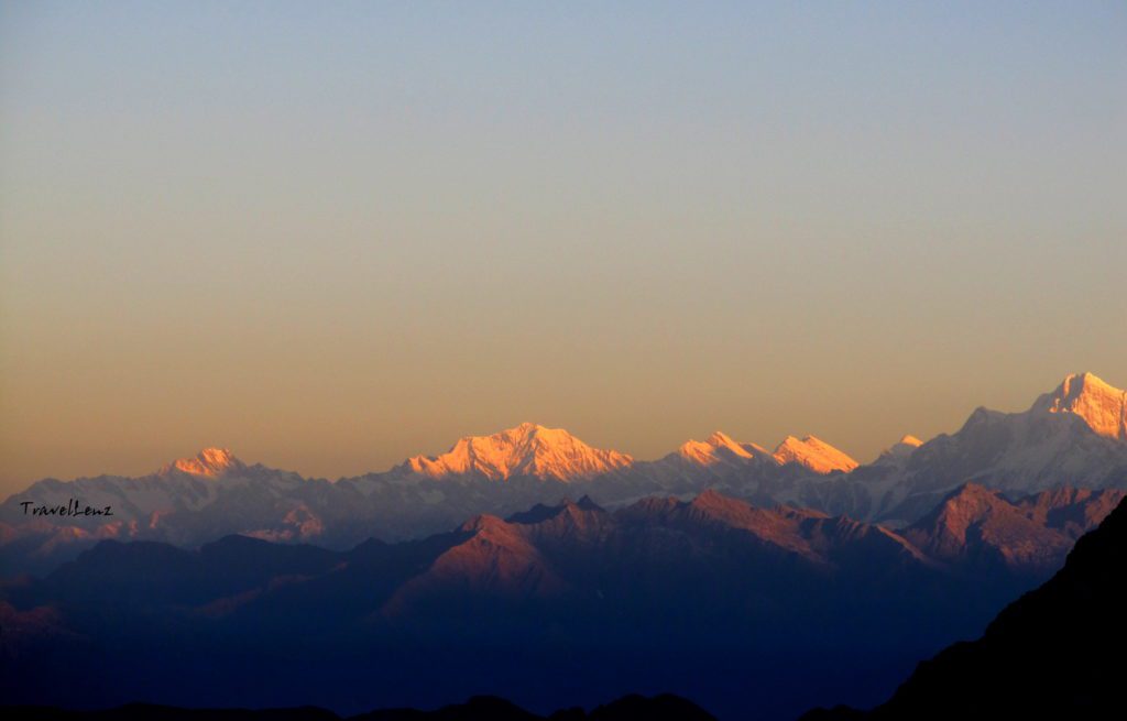 Early morning sunlight falling on mountain peaks