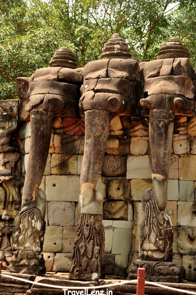 Large elephant heads protruding out from the wall of the Terrace of the Elephants
