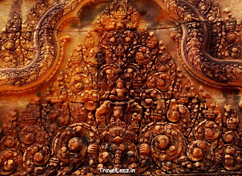 Indra riding his mount, three-headed elephant - Airavata (Eastern gopura - Banteay Srei)