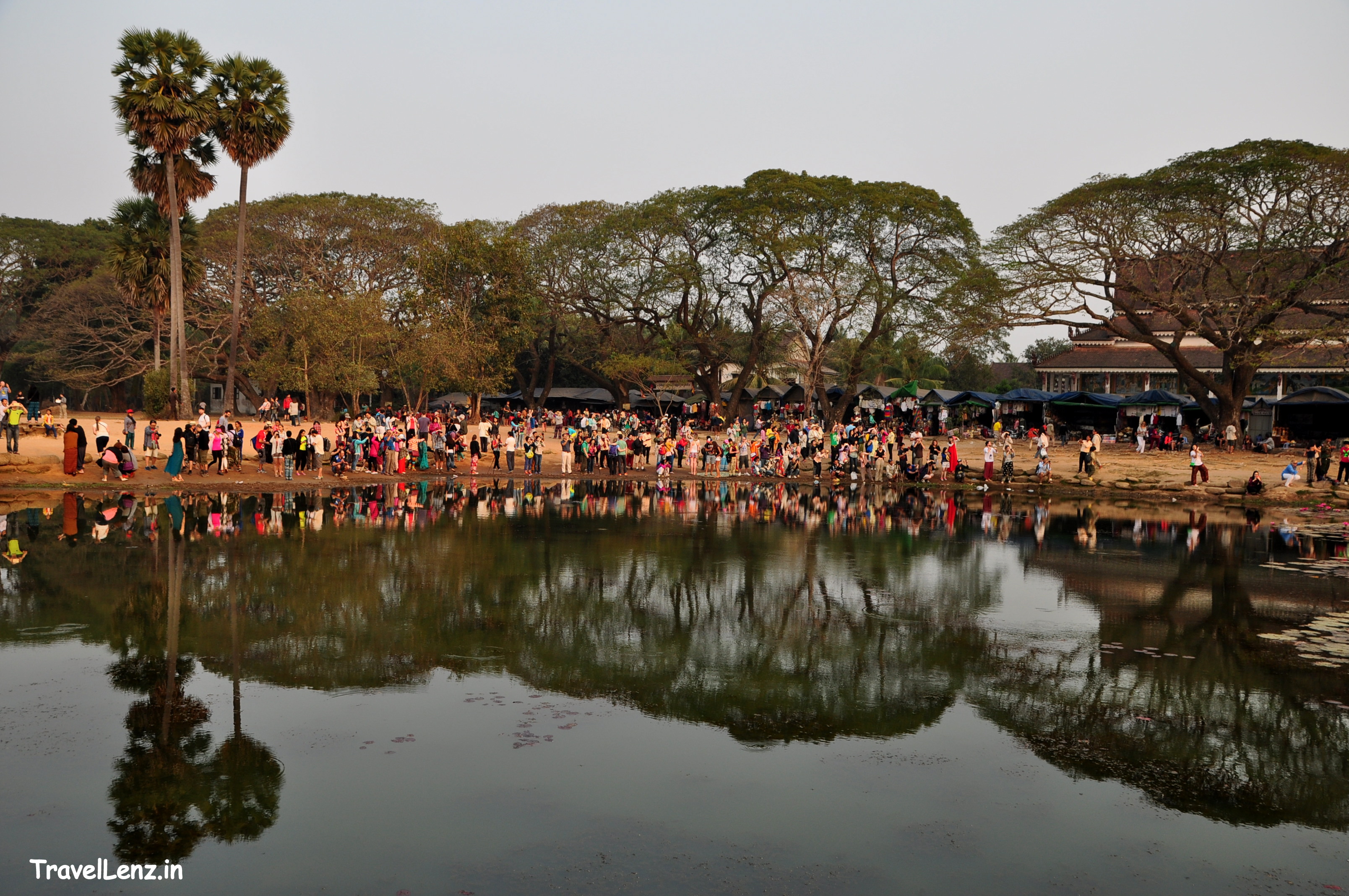 Crowd waiting for the sunrise over Angkor Wat