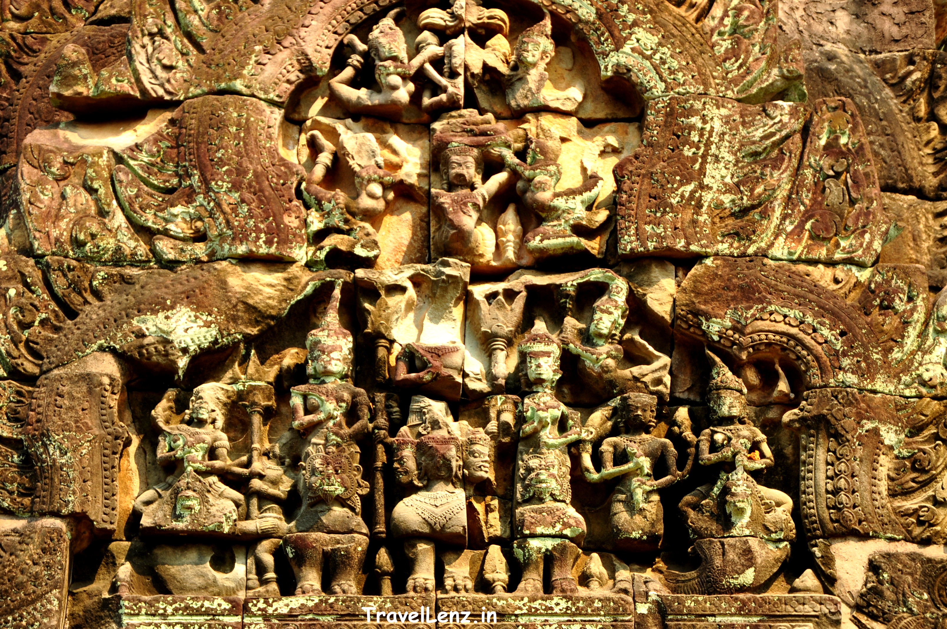 Procession of gods on their mounts - Varuna, Vishnu, Kubera, Yama, Indra, Skanda