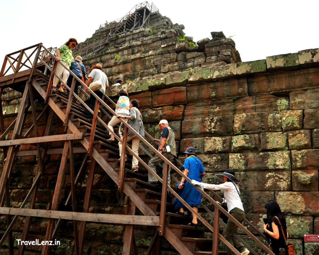 The wooden staircase built to allow visitors to climb up Prasat Prang