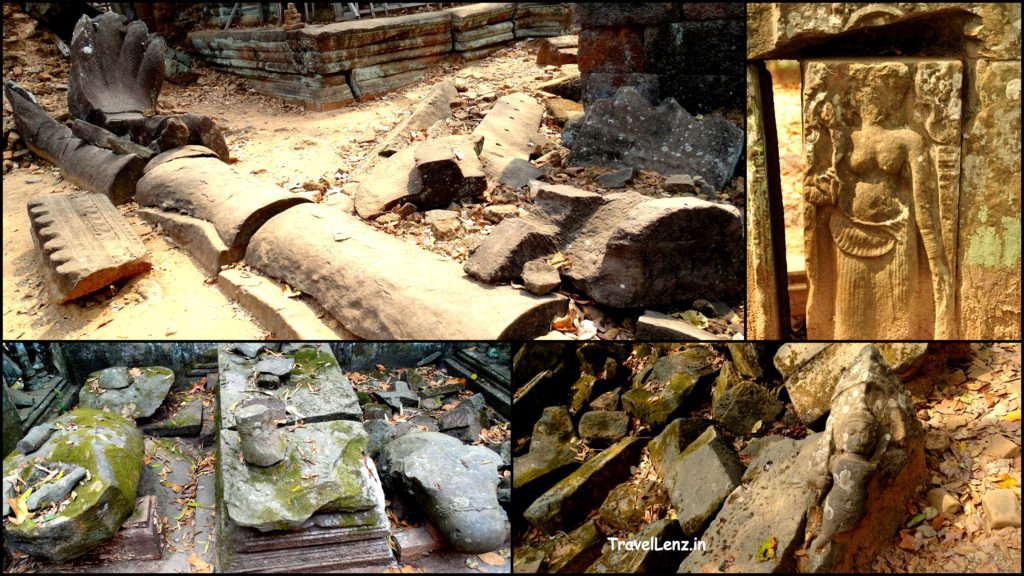 What remains - Naga balustrade, Apsaras, Nandi