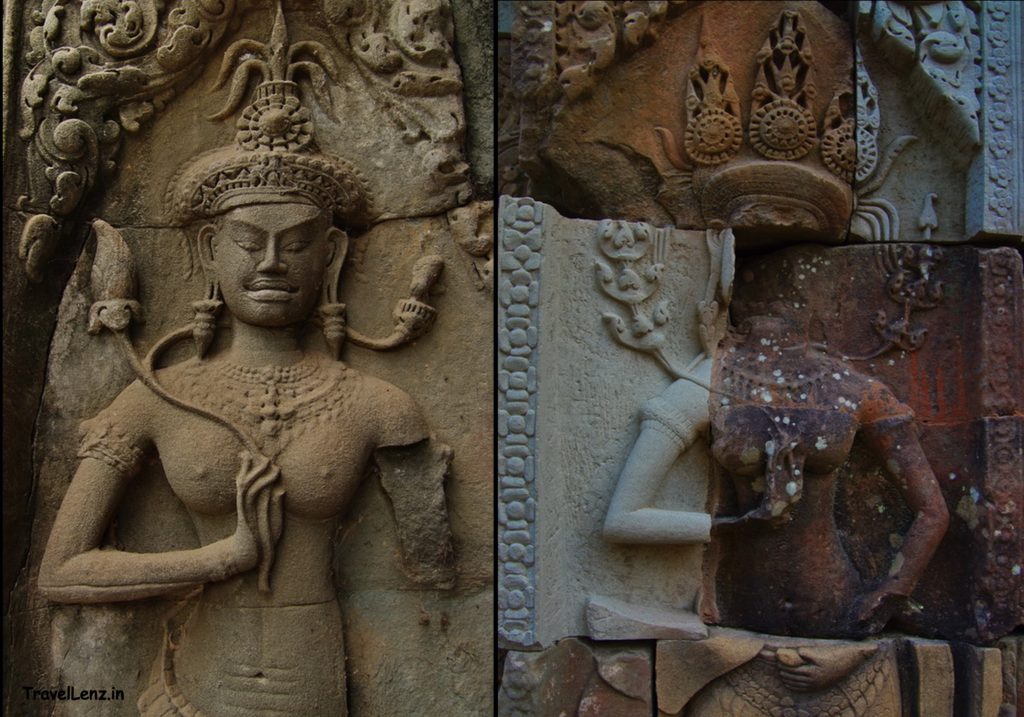 Apsaras at Chau Say Tevoda. Note the restoration on the Apsara on the right