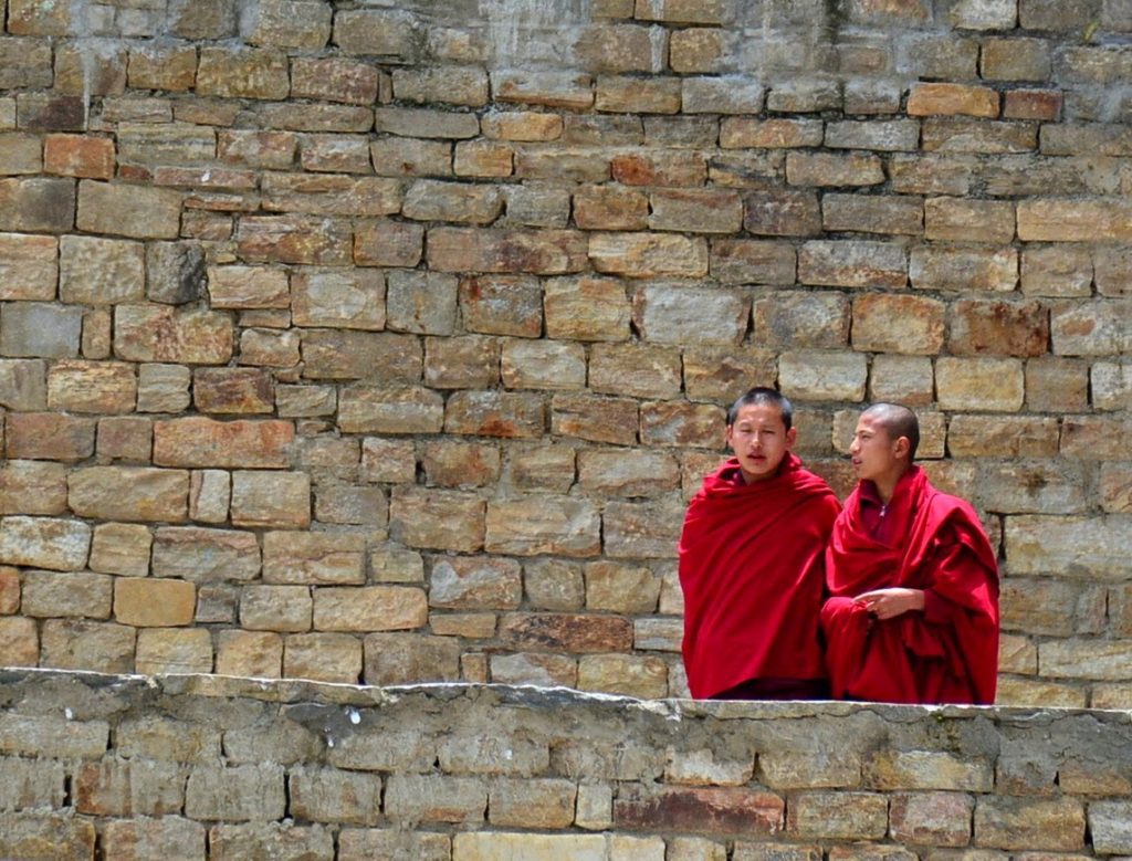 Monks at the Lhakhang Karpo monastery in the Haa valley