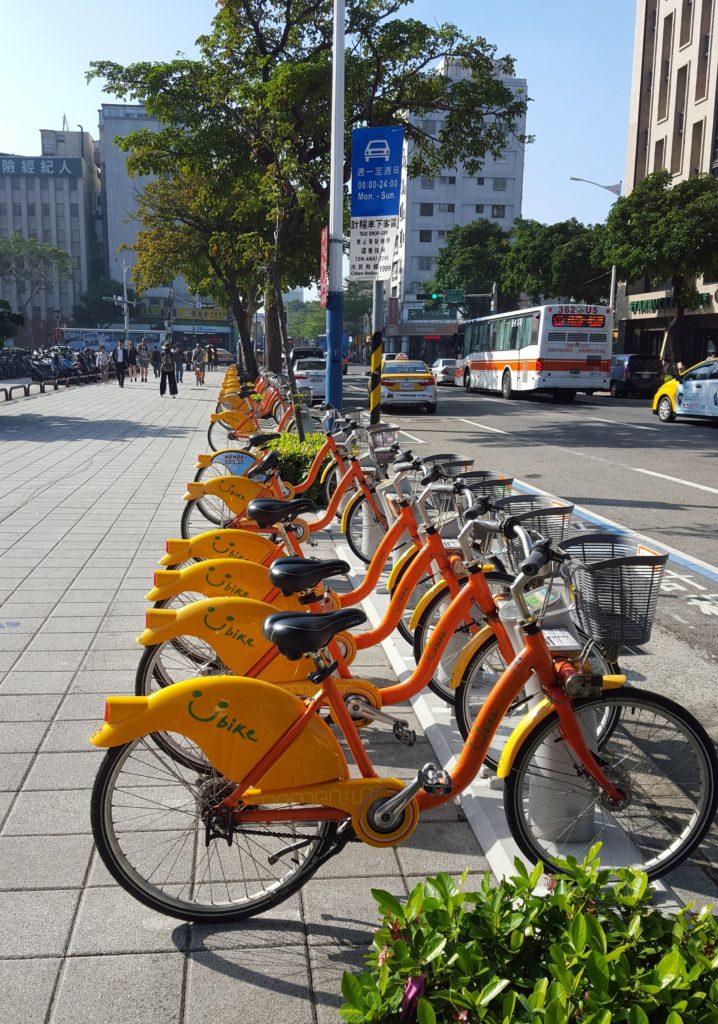 Rows of bicycles on a city parking lot