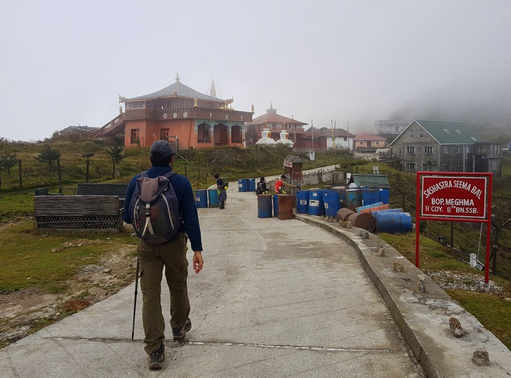 A trekker walking towards the India Nepal border